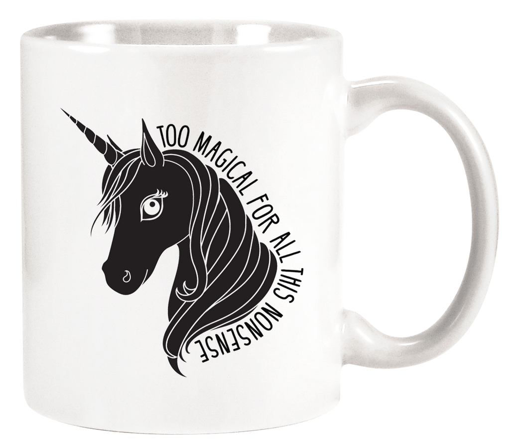 Too Magical Unicorn Coffee Mug Black  on White