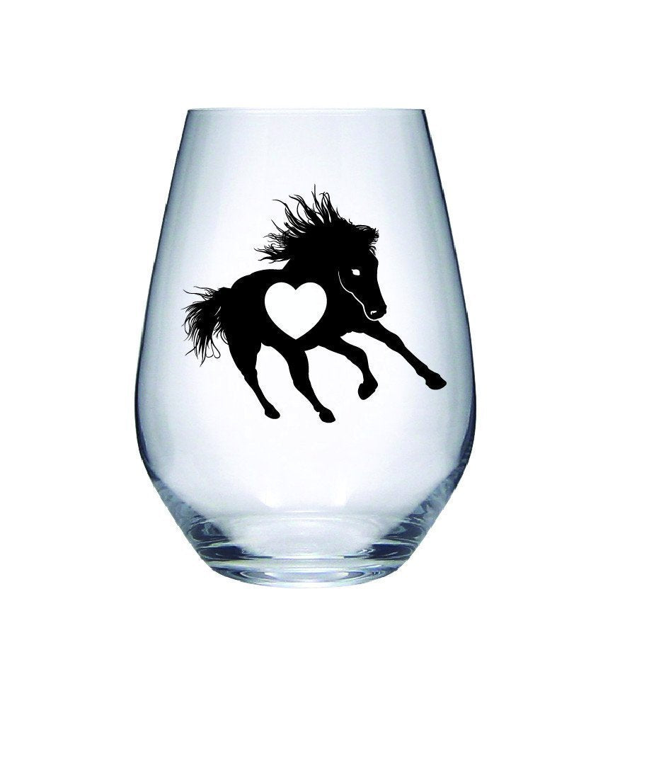 Heart of the Horse 17 ounce Crystal Stemless Wine/Cocktail/beverage Glass
