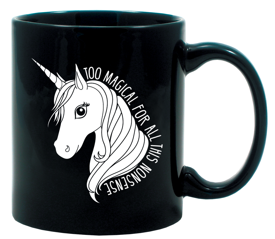 Too Magical Unicorn Coffee Mug White On Black